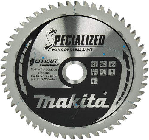 Makita accessoires e-16760 | afkort- en cirkelzaagblad | aluminium | efficut | 165x20mm | 54t - e-16760