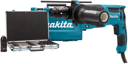 Makita hr2630tx12 combihamer | sds-plus | met verwisselbare boorkop 800w 2.4j + 17-delige boor beitelset - hr2630tx12