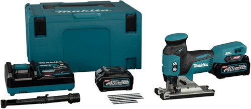 Makita jv001gd201 40 v max accu decoupeerzaag t-greep body | 2,5 ah accu (2 st), snellader, in m-box