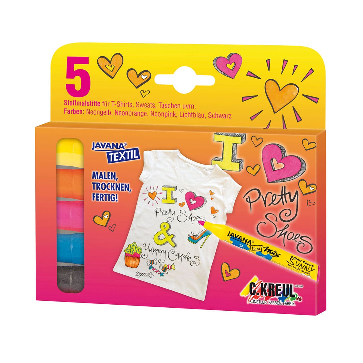Van der doelen javana texi max zonnig textielstift 5 neon kleuren