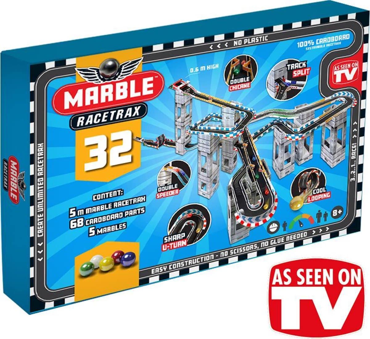 Brandunit Marble Mania racetrac 5 meter raceknikkerbaan met 5 knikkers