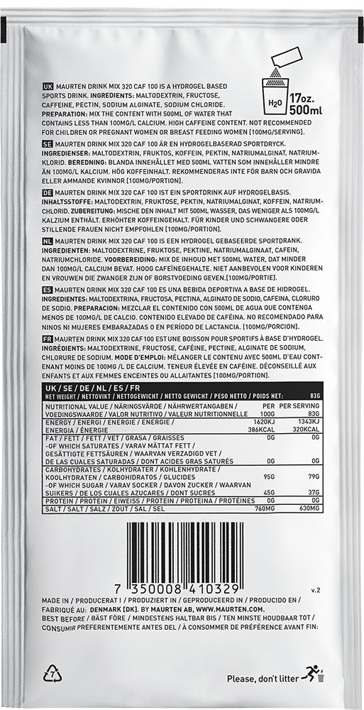 Maurten drink mix 320 caf 100 hydrogel drink powder + caffeine 83g