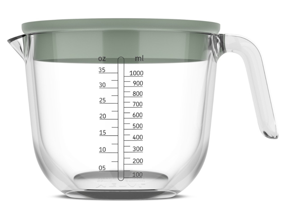 Glas maatbeker 1l met deksel nordic salie