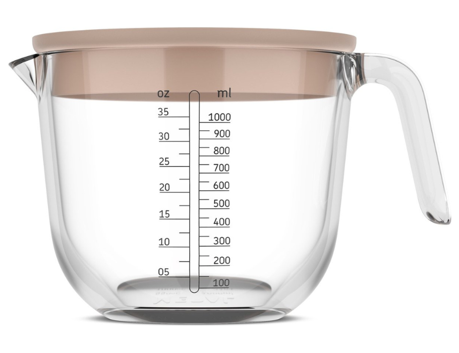 Glas maatbeker 1l met dekselkrijt