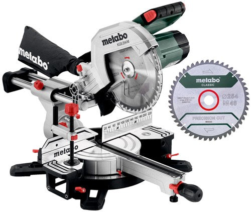 Metabo afkortzaag kgs 254 m set met trekfunctie | nieuwste model - met 2e zaagblad - 613254900
