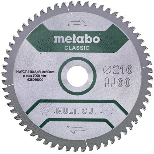 Metabo accessoires metabo multi cut classic - cirkelzaagblad - 216mm - 60 tanden - fz tz geometrie