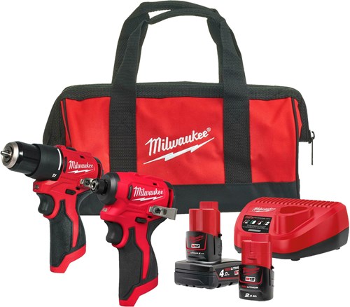 Milwaukee m12 blpp2b-422b m12 powerpack | m12 blpdrc, m12 blidrc, m12 4,0 ah, m12 2,0 ah, c12 c lader, contractor bag - 4933500425