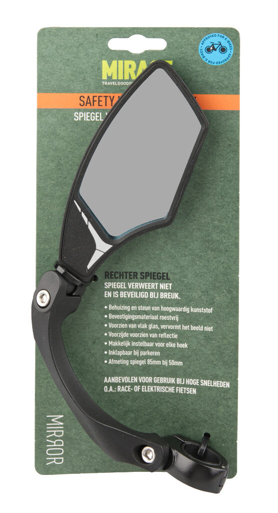 Miroir Mirage droit avec verre légèrement obscurcissant - multi-réglable pour speed pedelec (sur carte)