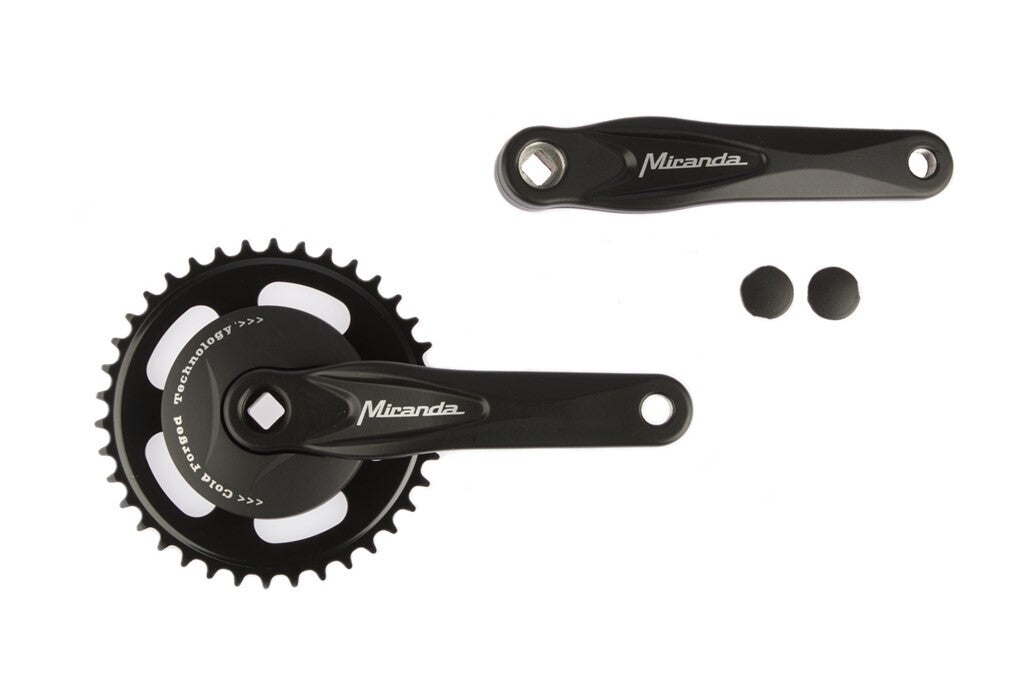 Miranda crankstel Alfa 1 38T, cranklengte 170mm. zwart, aluminium, spieloos. ontmoette schijf