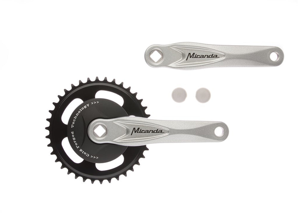 Miranda crankstel ALFA 1 38T, cranklengte 170mm.zilver, aluminium, spieloos. ontmoette schijf