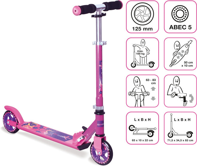 2-wiel Kinderstep Opvouwbaar Voetrem Roze Paars