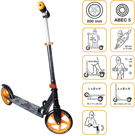 2-wiel Kinderstep Opvouwbaar Voetrem Zwart Oranje