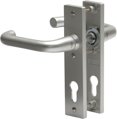 Nemef 3252 p beslag kortschild afgerond | d kruk-kruk | beslagset | geveerd | krukstift 8mm | f1 aluminium | pc72-pc72 - 9325216720