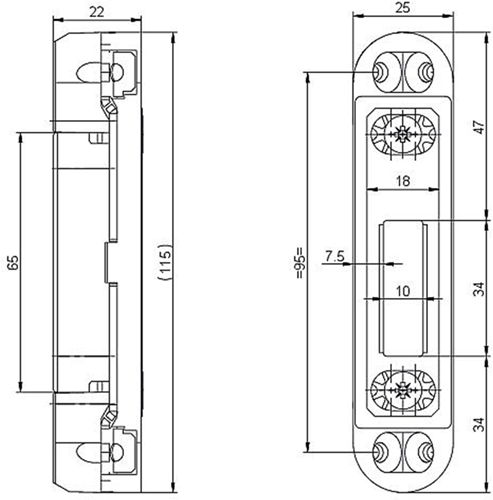Nemef vs 5105 bijzetsluitplaat | kunststof met stalen stelplaat 25x115mm afgerond | verstelbaar | incl.opvulstuk | dr 1+2+3+4 - 9510501000