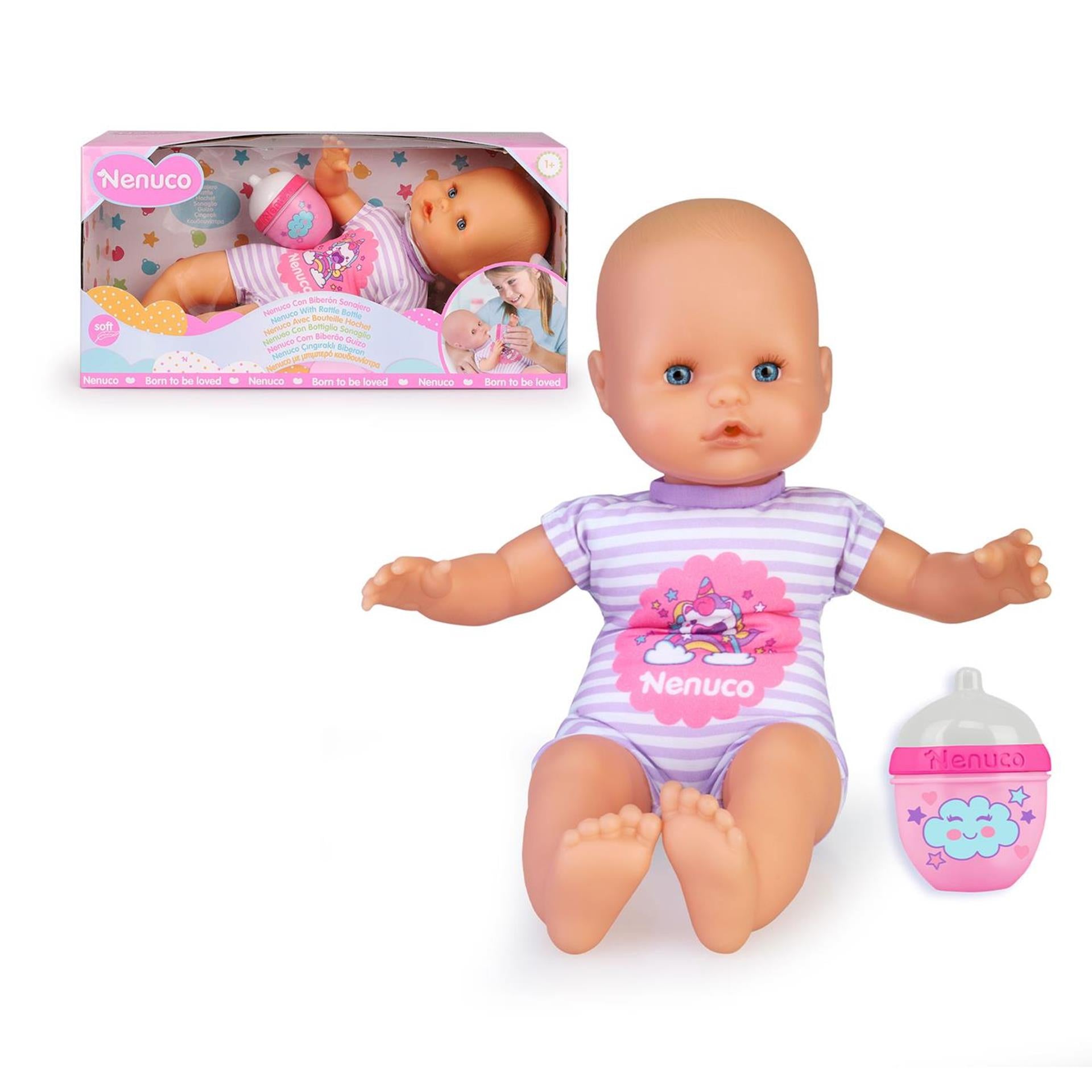 Famosa nenuco babypop met zachtje paars ongeveer 32 cm groot