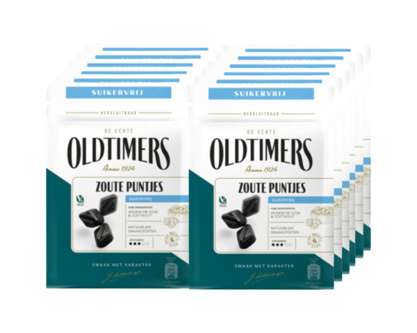Oldtimers - drop - zoute puntjes suikervrij - 12 zakjes - 100 gram
