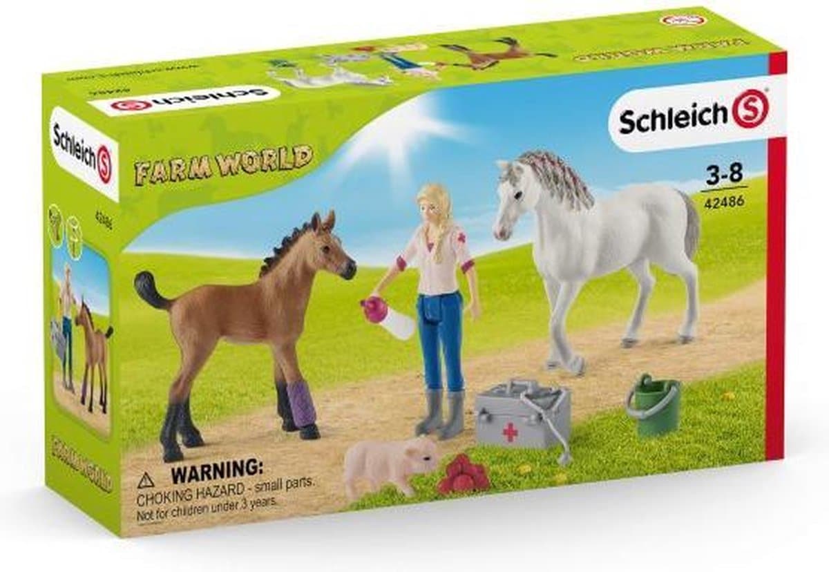 Schleich 42486 dierenarts op bezoek bij merrie en veulen