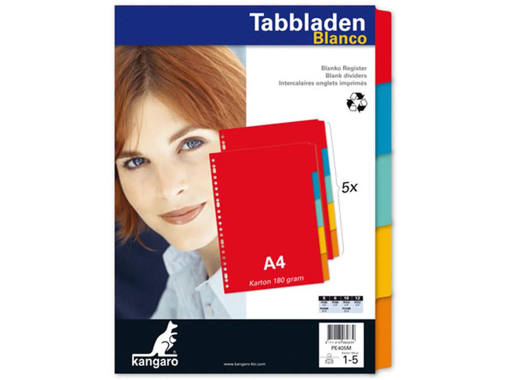 Kangaro tabblad a4 blanco karton 180 grams assorti 23-gaats 5-delig