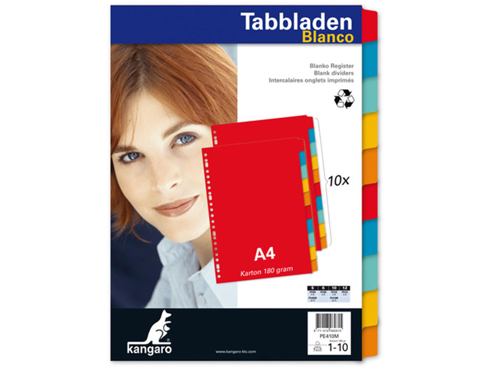 Kangaro tabblad a4 blanco karton 180 grams assorti 23-gaats 10-delig