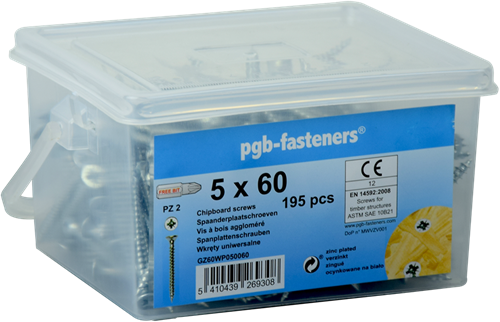 Pgb-europe pgb-fasteners | spaanplaatschroefvzk ø 4x40 zn emmer 455 | 455 st - gz60wp040040