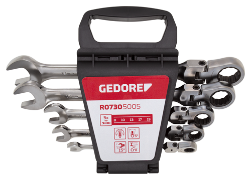 Gedore red r07305005 | ringratel-steeksleutelset met kniegewricht | 8 - 19 mm | 5-delig - r07305005