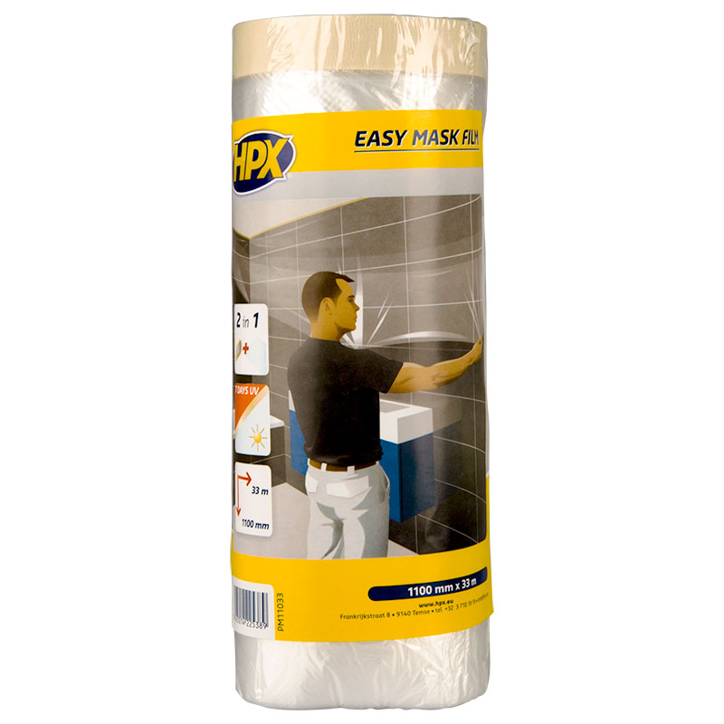 Hpx producten afdekfolie met afplakband easy mask film crepe 110cm x 33m