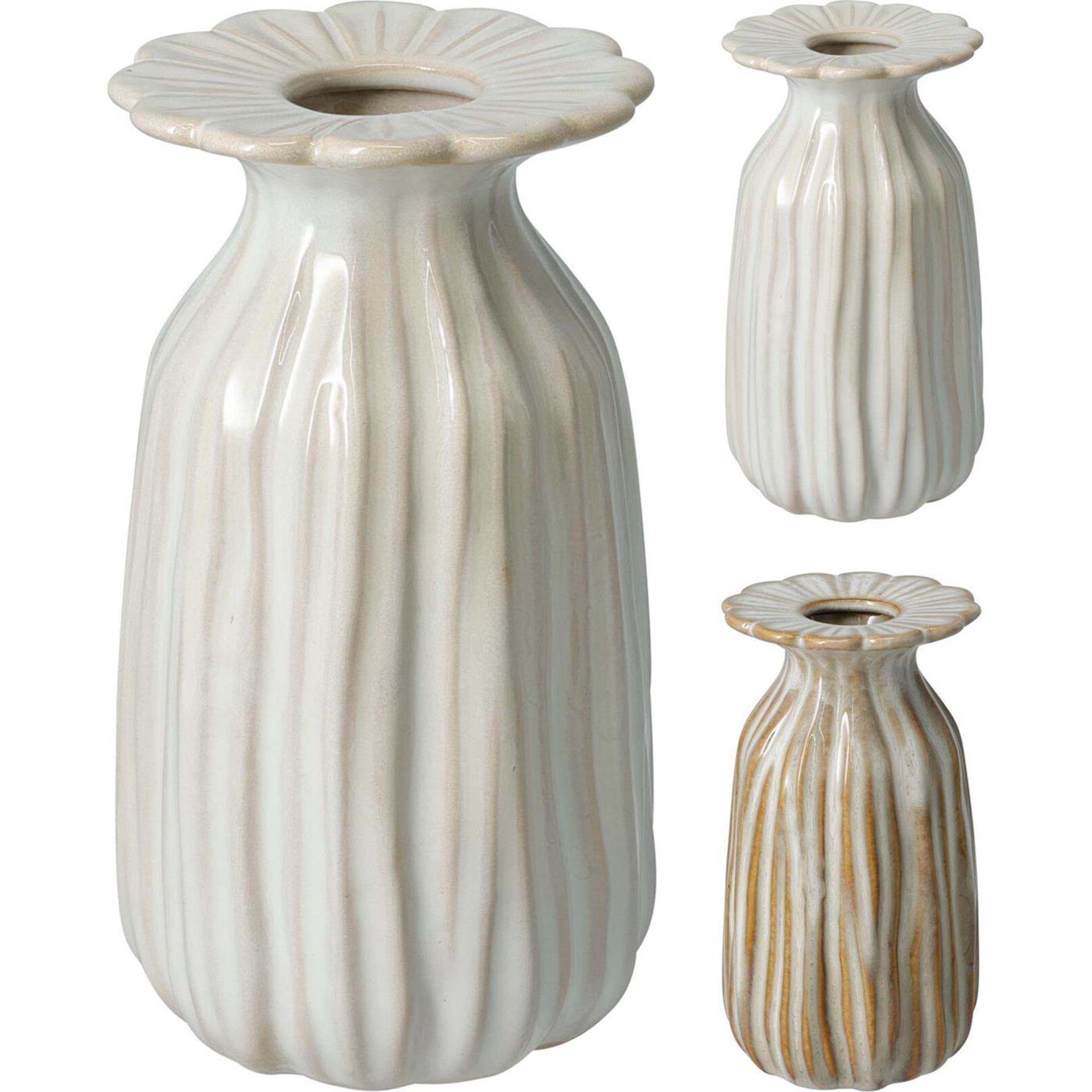 Home styling vaas crème 14cm ribbel bloemenvaas