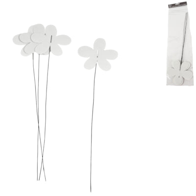 Decoratie steker bloem wit 38 cm set van 4 | 24 stuks