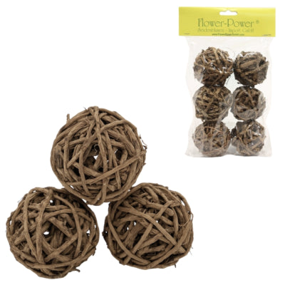 Decoratie rieten ballen bruin 6 cm 6 stuks | 18 stuks