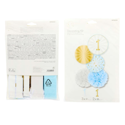 Amscan decoratieset 1e verjaardag papier blauw 5-delig | 12 stuks