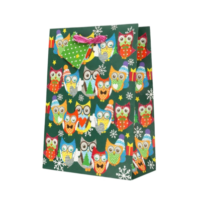 Horn geschenktas kerst uilen 20,5 x 11 x 25,5 cm | 30 stuks