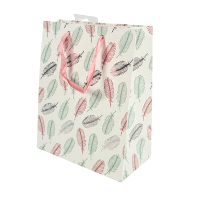 Geschenktas leaf wit 20,5 x 11 x 25,5 cm | 20 stuks