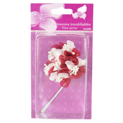 Decoratiebloem met parels rood 13 cm set van 6 | 24 stuks