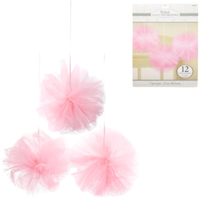 Amscan decoratie tule pompom roze 30 cm set van 3 | 27 stuks