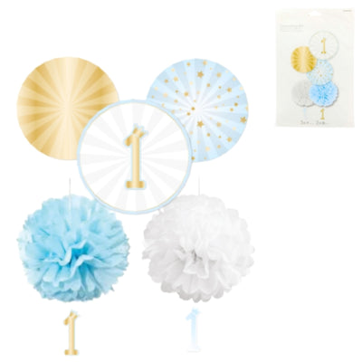Amscan decoratieset 1e verjaardag papier blauw 5-delig | 12 stuks