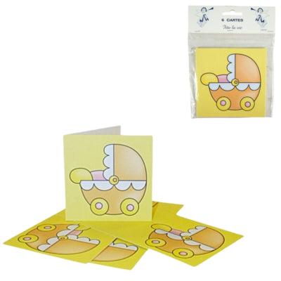 Geboortekaarten kinderwagen geel 12 cm 6 stuks | 48 stuks