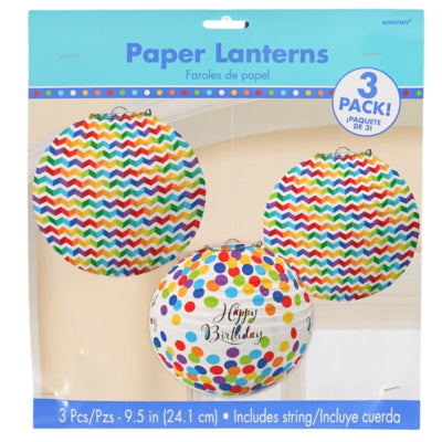Amscan lampionnen happy birthday 24 cm set van 3 | 12 stuks