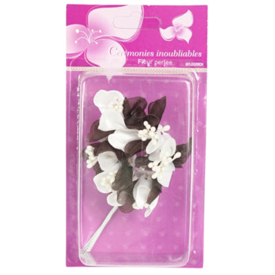 Decoratiebloem met parels bruin 13 cm set van 6 | 24 stuks