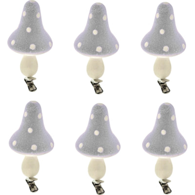 Decoratie paddenstoelen op clip grijs 9 cm set van 6 | 12 stuks
