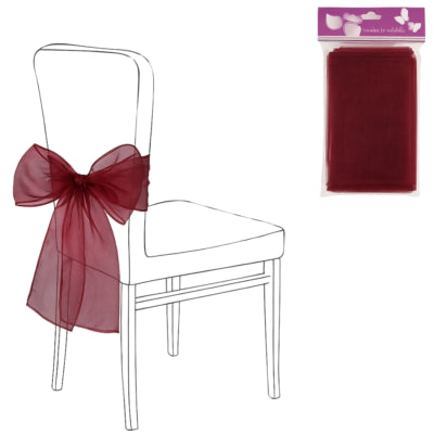 Feestdecoratie stoel strik organza bordeaux set van 2 | 24 stuks
