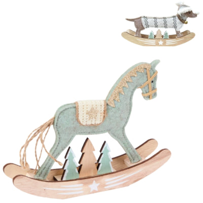 Kerstdecoratie hobbelpaard hond 21 cm 2 assorti | 12 stuks
