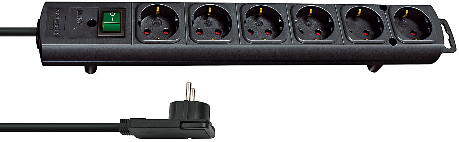 Brennenstuhl comfort-line plus, 6-voudige stekkerdoos stekkerdoos (zwart, met platte stekker, 2m h05vv-f 3g1.5)