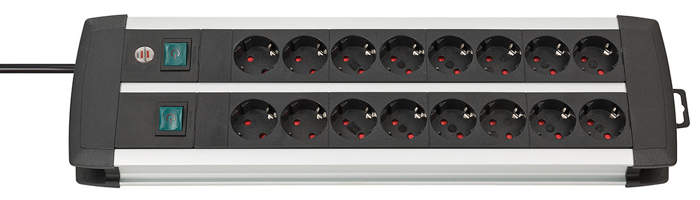 Brennenstuhl premium-alu-line techniek stekkerdoos duo 16-voudig stekkerdoos (zwart zilver, 3 meter)