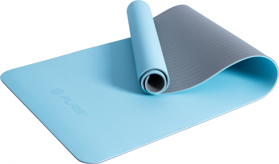 Pure2improve Yogamat 173 x 58 cm elastomeer rubber blauw