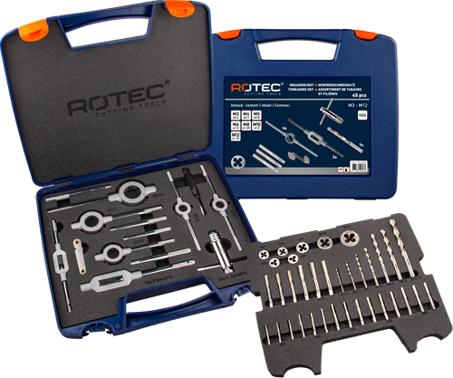 Rotec 900.2020k | handtap- en snijplaatset | metrisch | in abs-koffer | 45-dlg. - 900.2020k