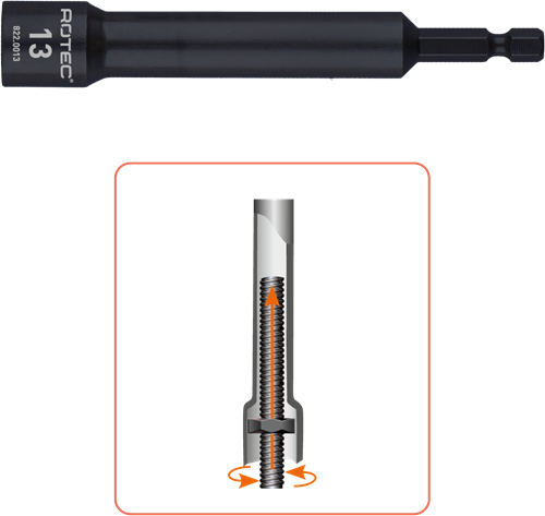 Rotec dopsleutel extra diep | e6,3 bitopname | sw | 19x110 75 mm - 822.0019
