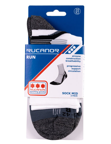 Hardloopsokken lang 2-pack wit grijs maat 35-38