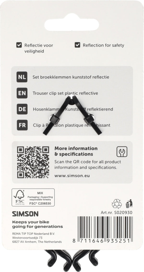 Simson broekklemmen kunststof met reflectie