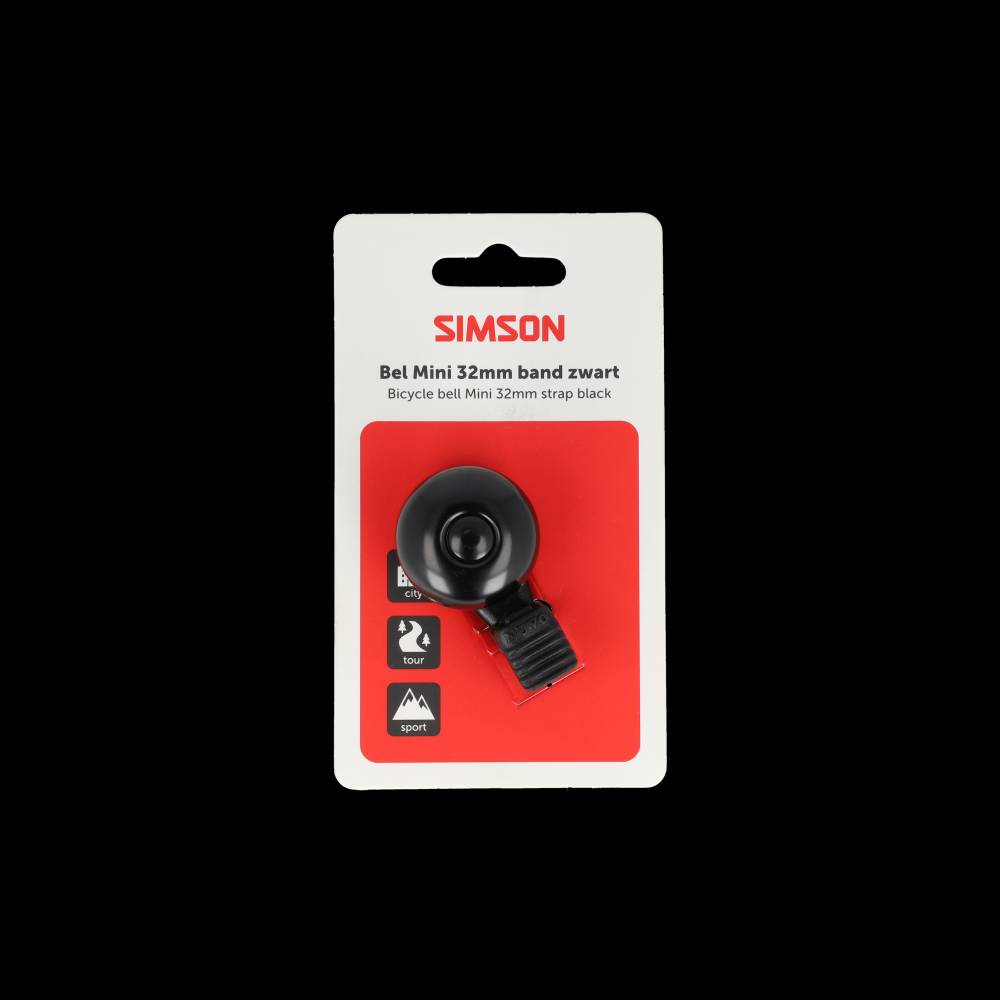 Simson fietsbel mini 32mm flex-band bevestiging zwart