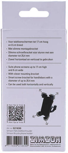 Support de téléphone pour vélo Simson, adapté aux écrans jusqu'à 17 cm de haut et 8 cm de large (emballage suspendu)